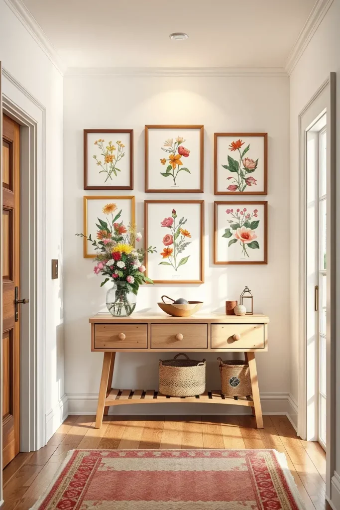 Botanical prints in hallway