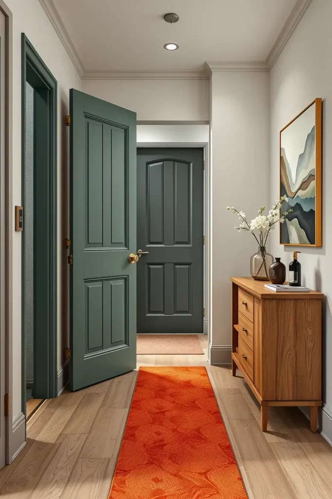 Mustard yellow door with brass knob