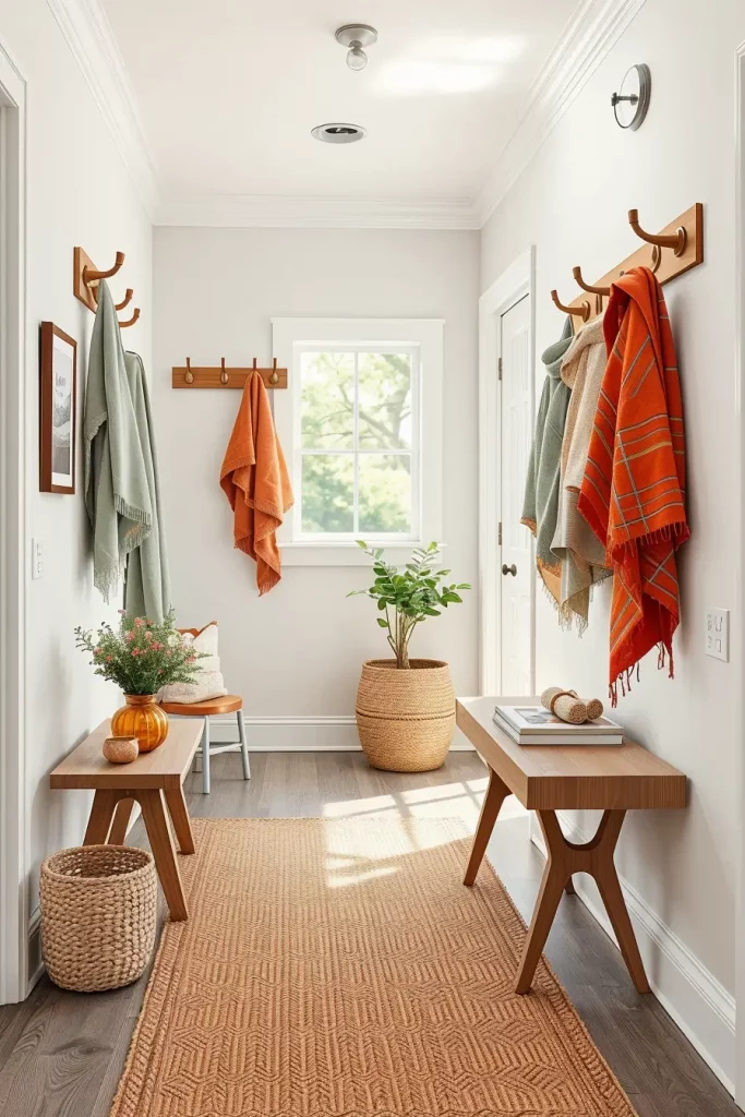 Throw blankets on wall hooks