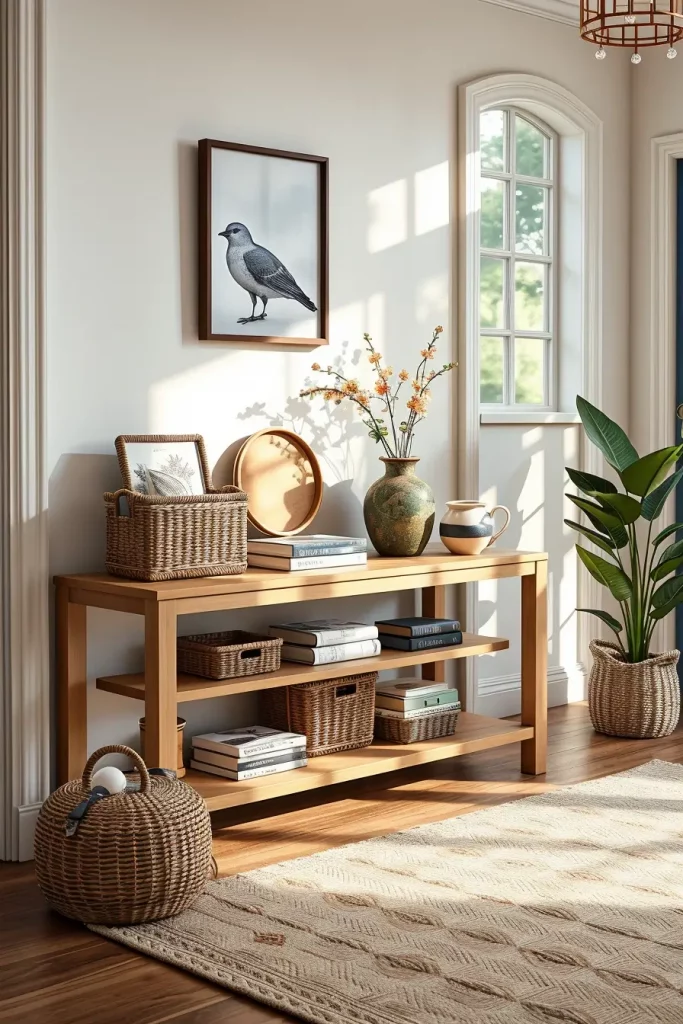 Entry table with open shelves