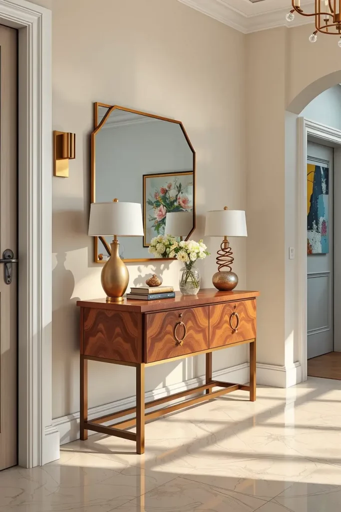 Elegant entry table with brass handles