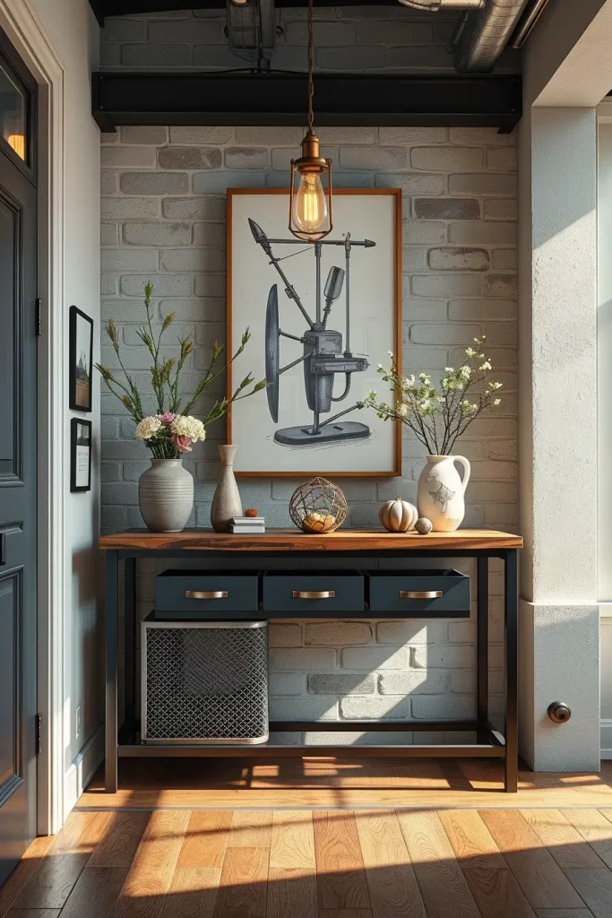 Industrial entry table with storage