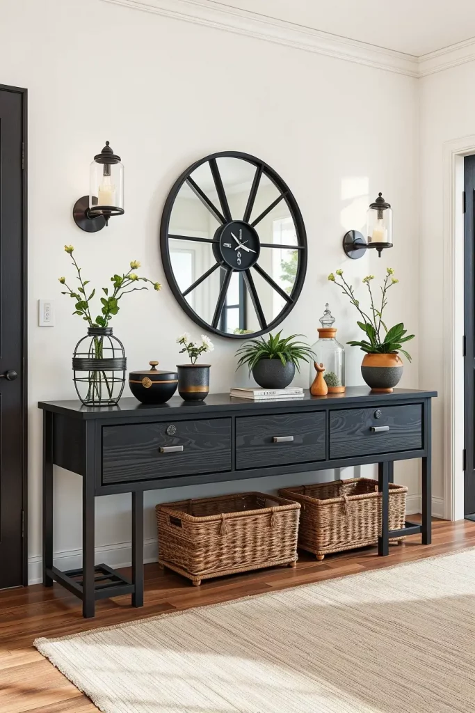 Black entry table with storage