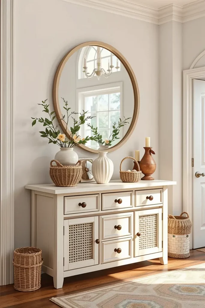 White entry table with storage