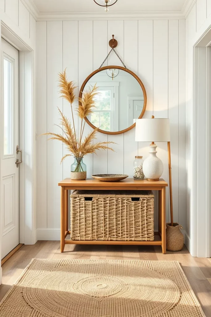 Rattan entry table with storage