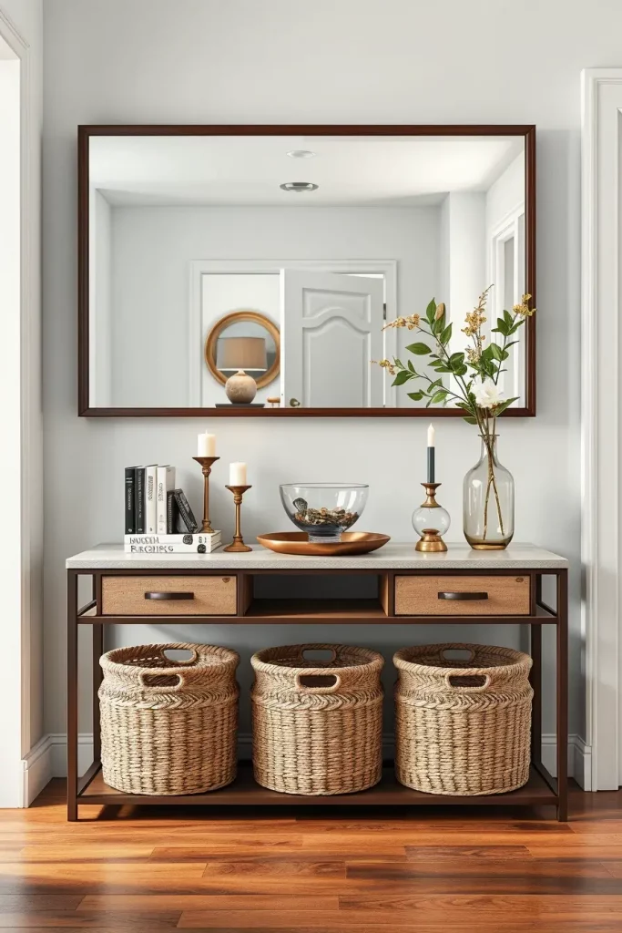 Decorated entry table with storage