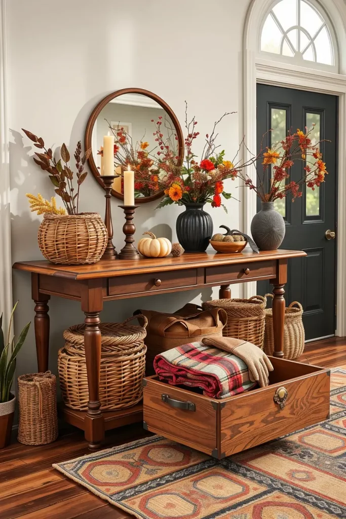 Seasonal entry table decor