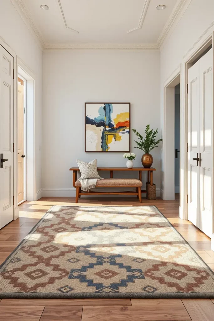 Entryway rug under bench