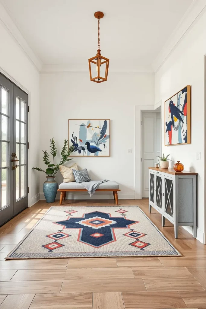 Geometric patterned entryway rug