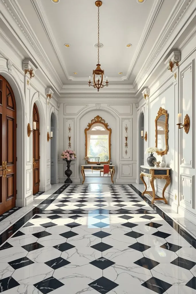 Marble flooring in entryway