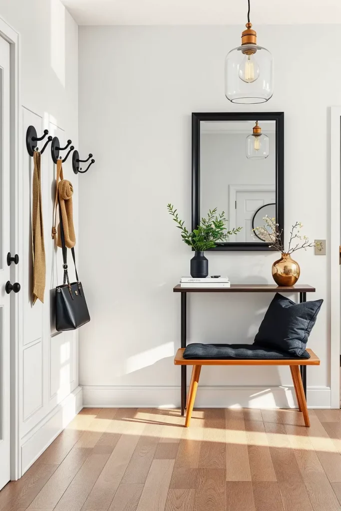 Matte black fixtures in entryway