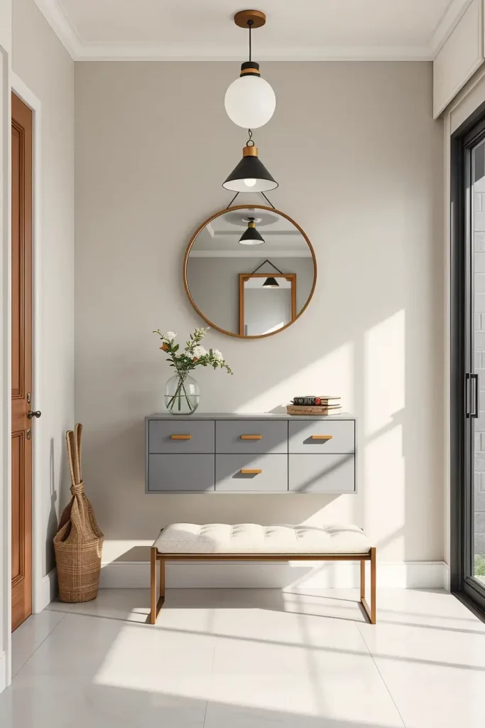 Floating cabinet in entryway