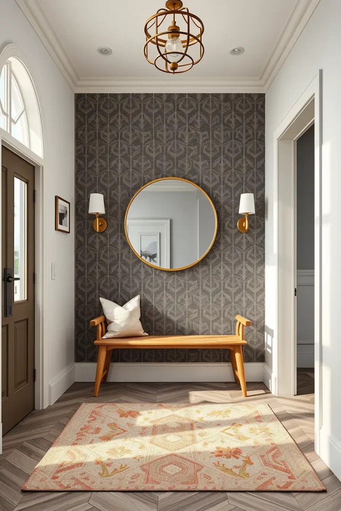 Elegant wallpapered entryway