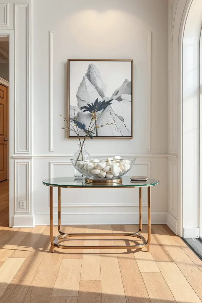 Minimalist glass bowl with decorative fillers