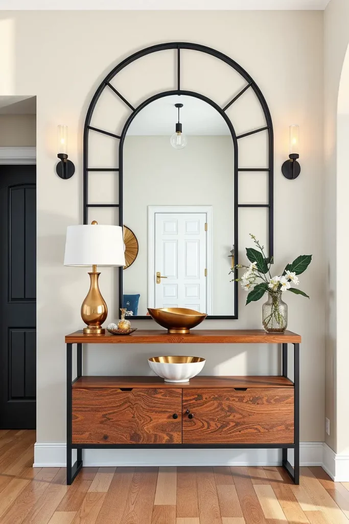 Entryway with mirror and soft lighting