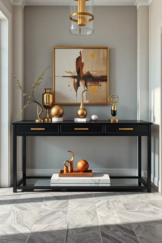 Sculptures arranged on mirrored tray