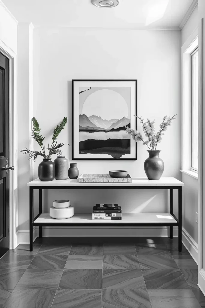 Monochromatic entry table decor