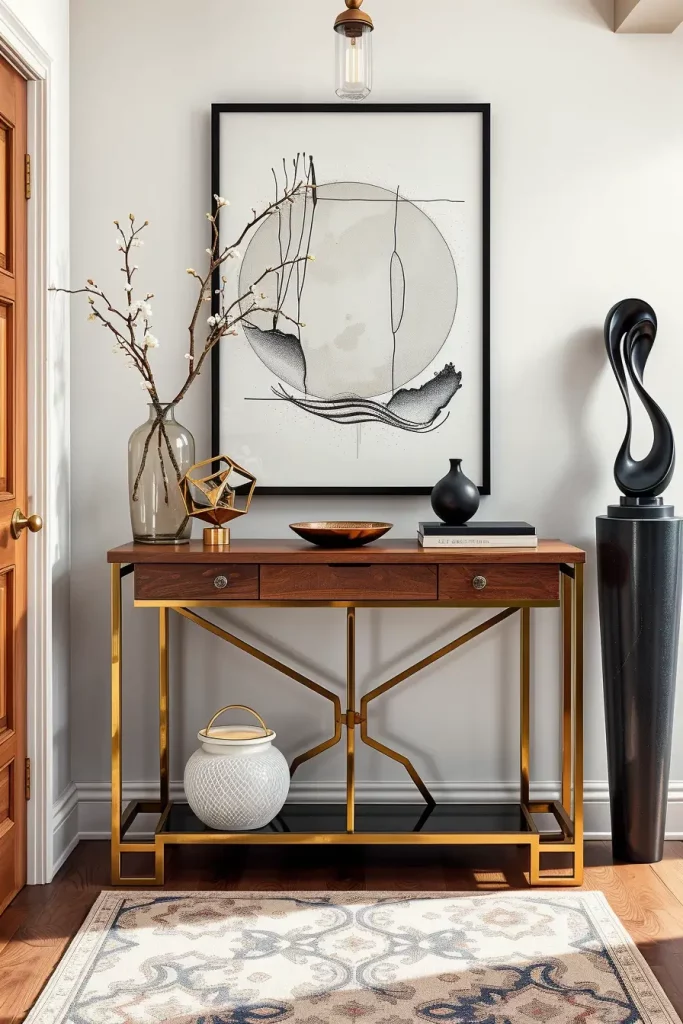 Geometric decor on entry table