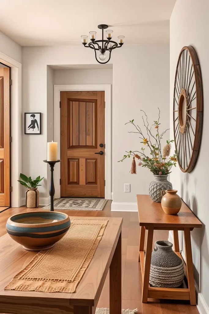 Artisan decor on entry table