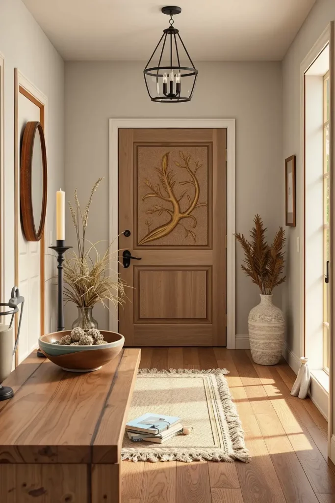 Entry table with artisan decor and runner