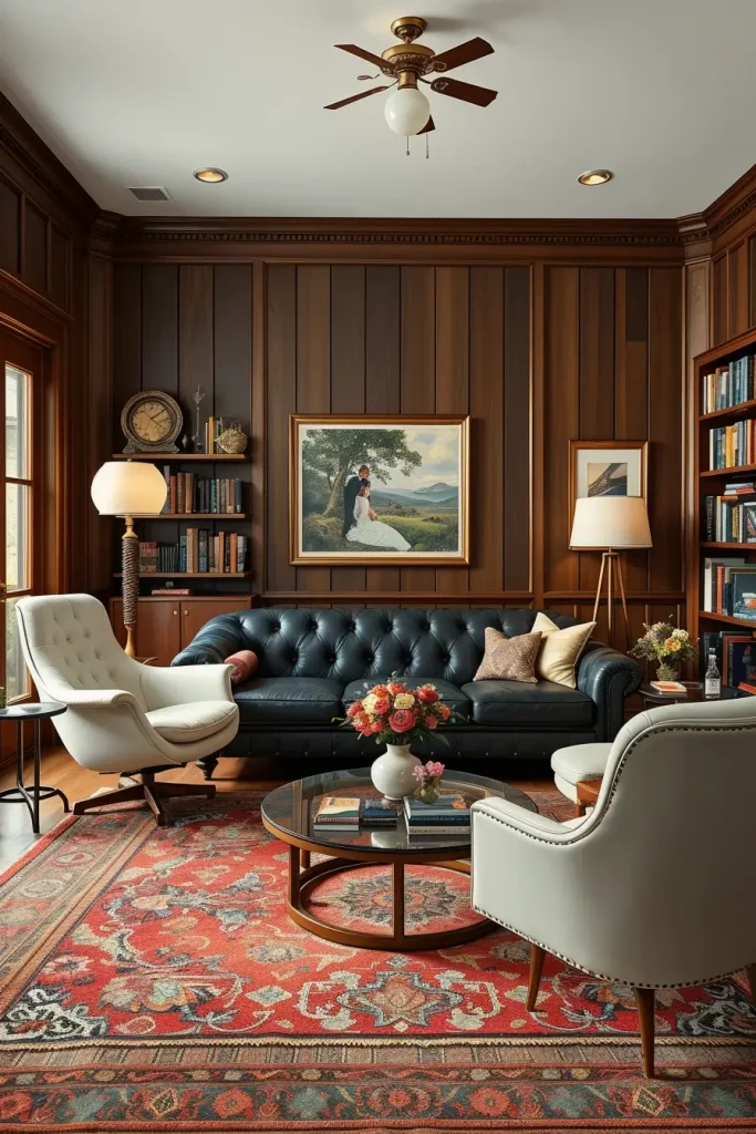 Chesterfield sofa with space-age lounge chair