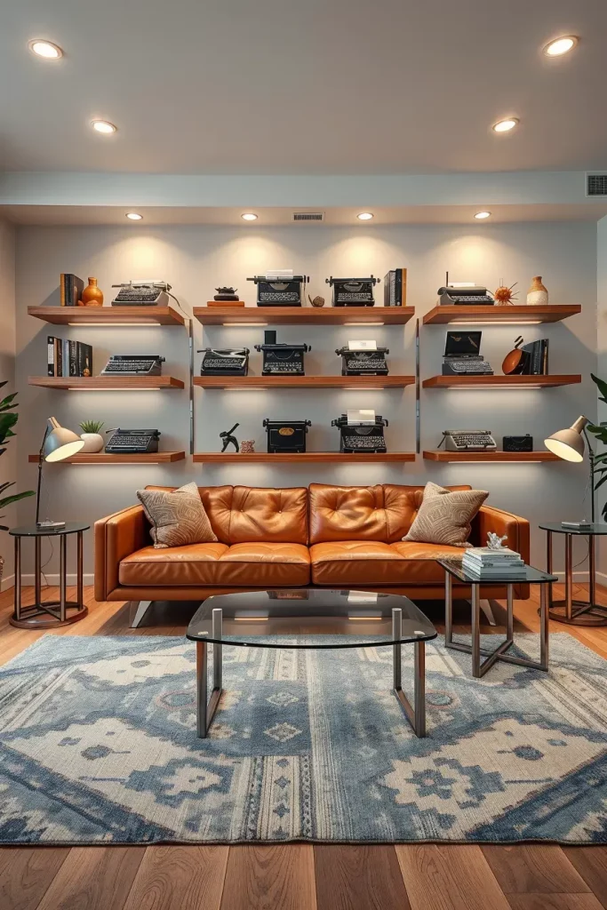 Floating shelves with vintage typewriters