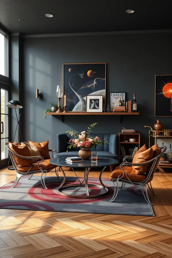 Wrought iron coffee table with lucite chairs