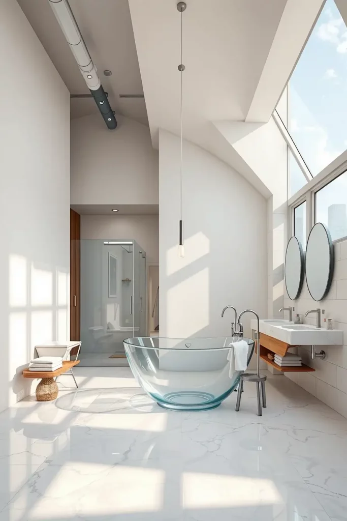 Modern bathroom with glass tub