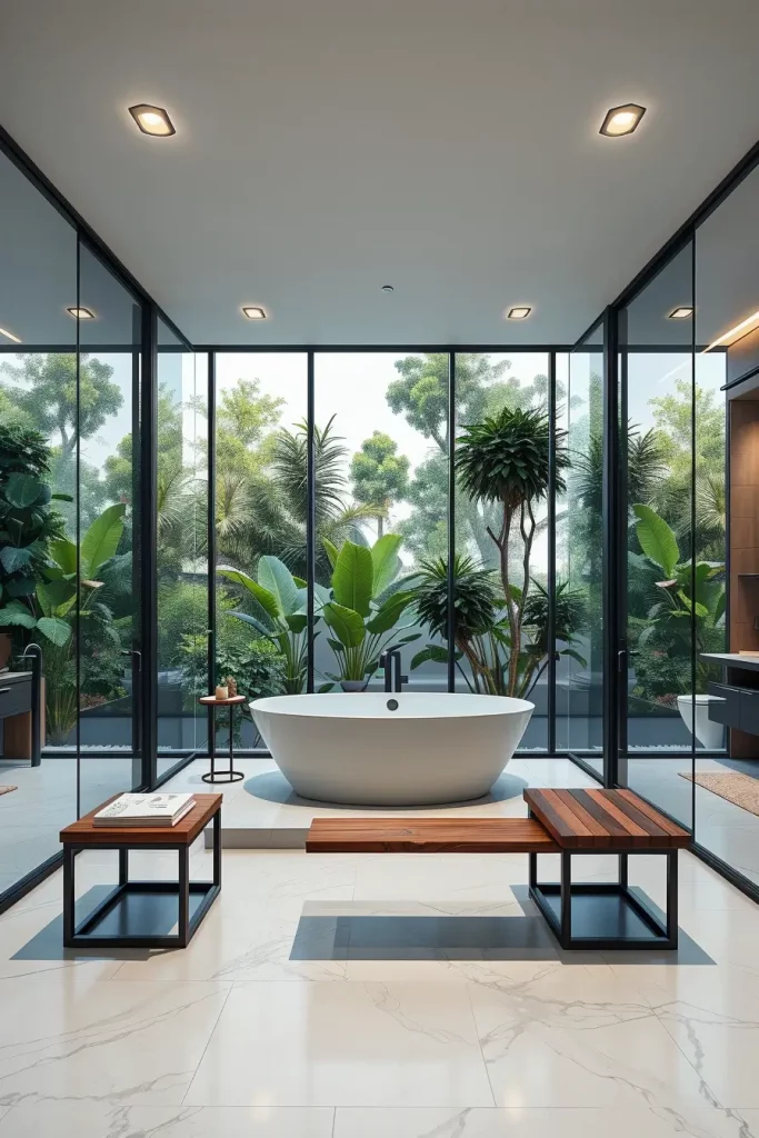 Glass wall bathroom tub