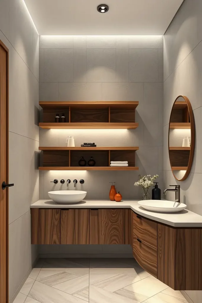 Staggered curved shelves