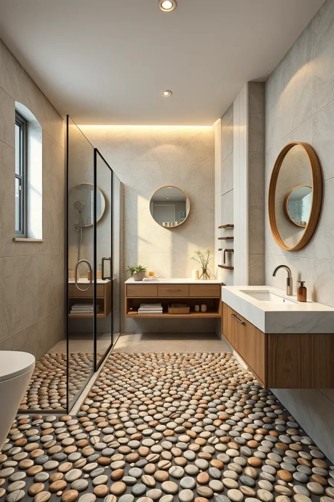 Pebble mosaic flooring