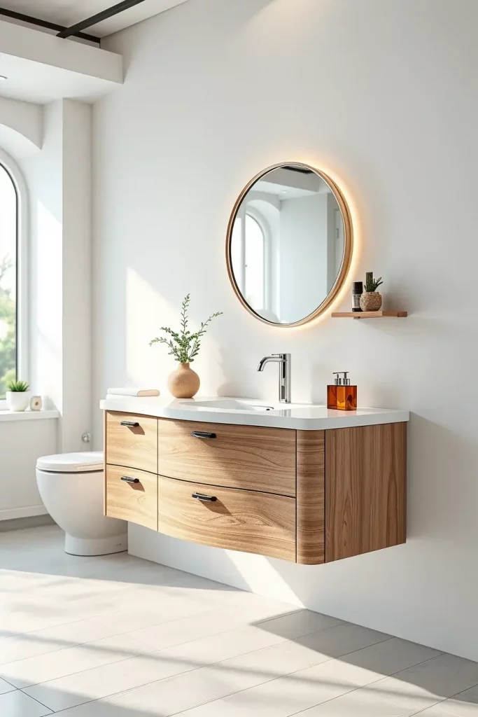 Rounded vanity with integrated basin