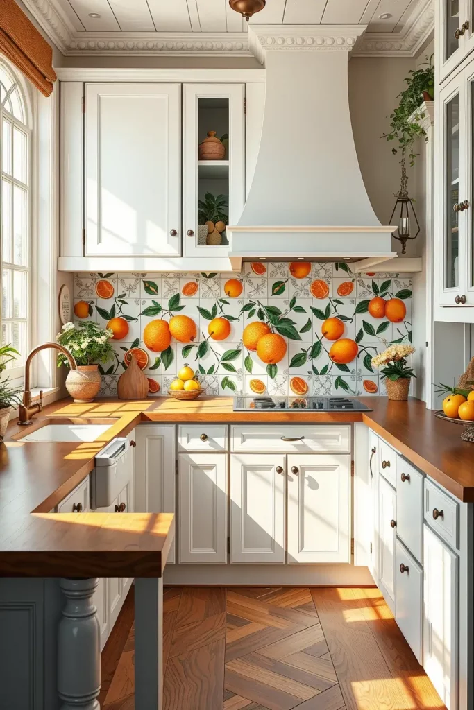 Mediterranean kitchen with citrus tiles