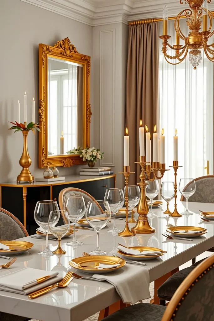Dining room with gold accents