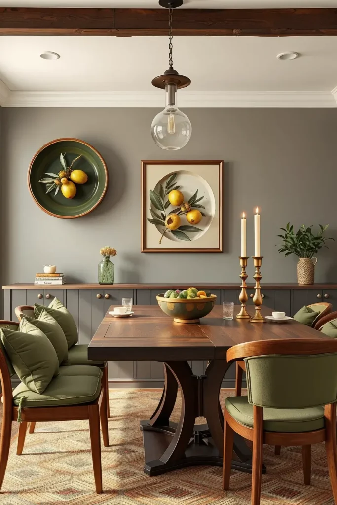 Dining room with olive green accents