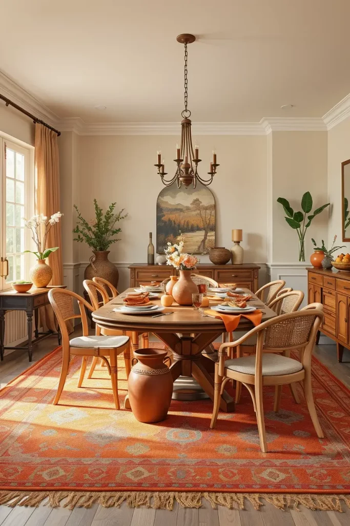 Dining room with terracotta accents