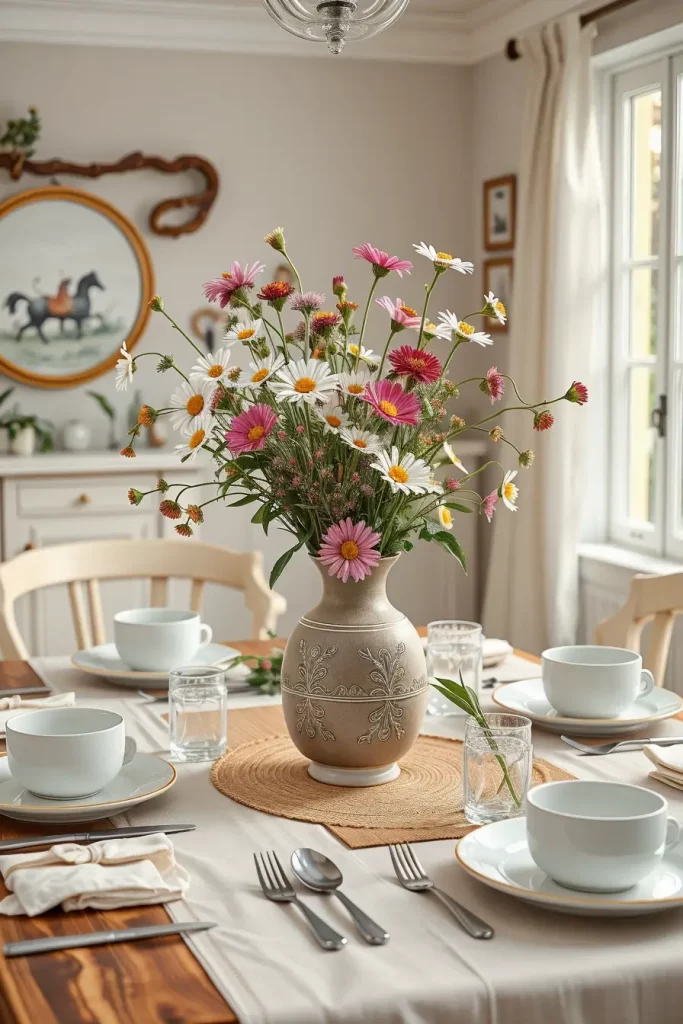 Wildflower centerpiece in dining room