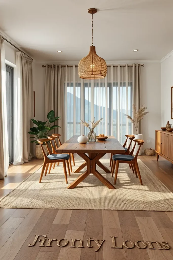 Natural fiber rug under dining table