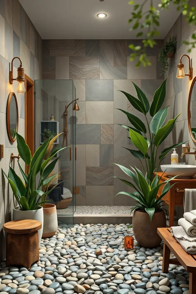 Vertical plant wall in bathroom