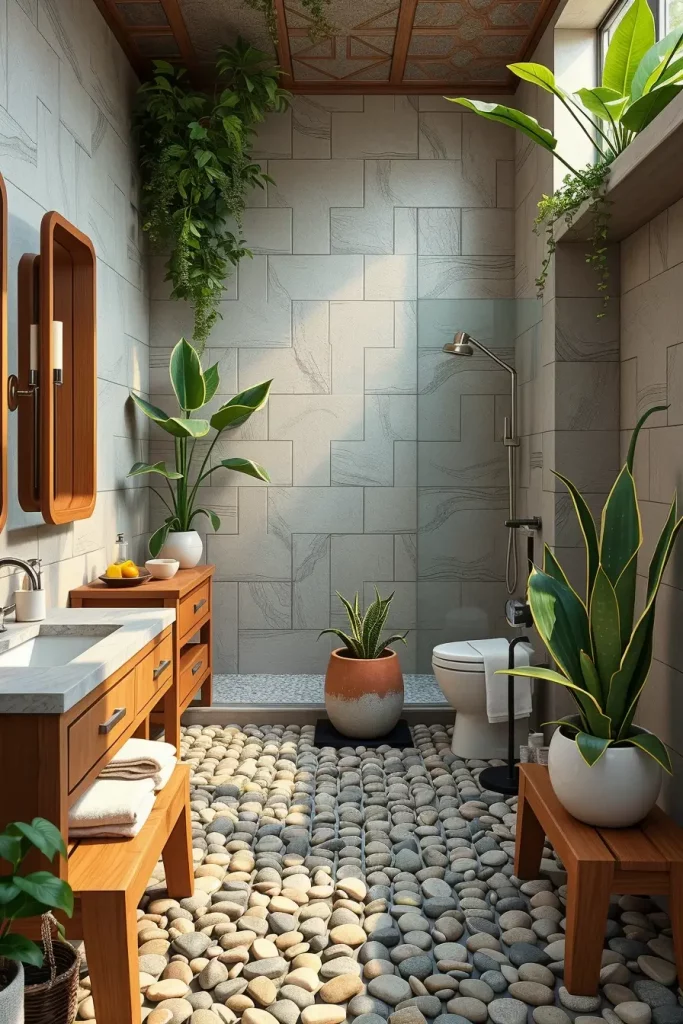 Bathroom with plants and natural materials