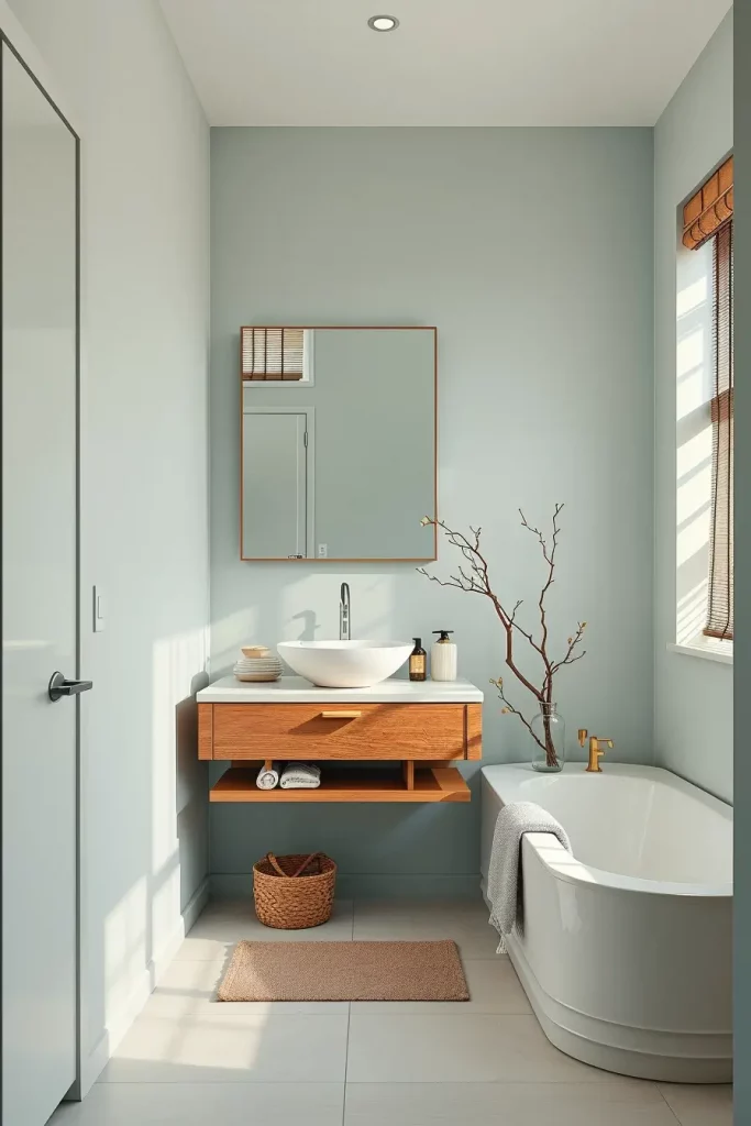Minimalist bathroom with mint walls
