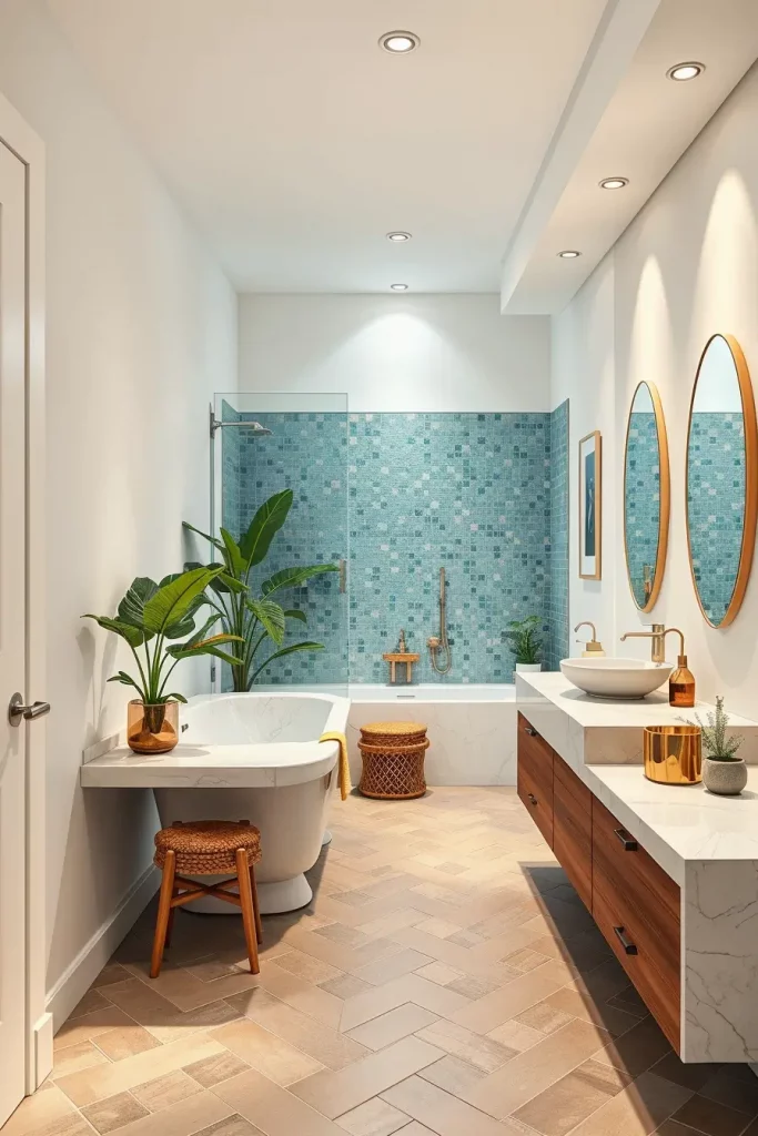 Bathroom with teal accents