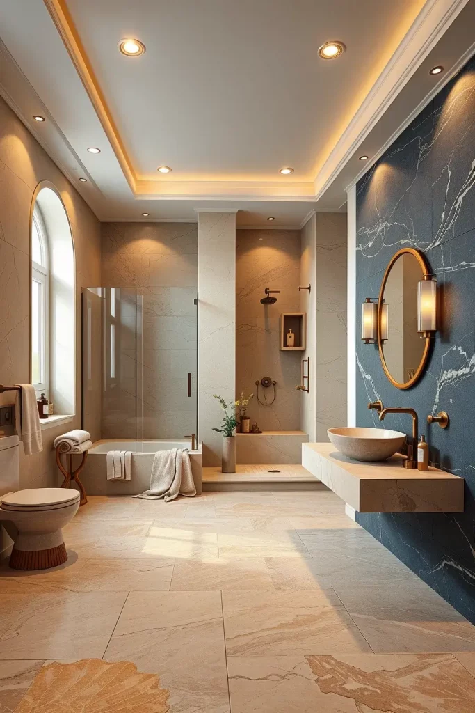 Bathroom with natural stone and bare feet luxury