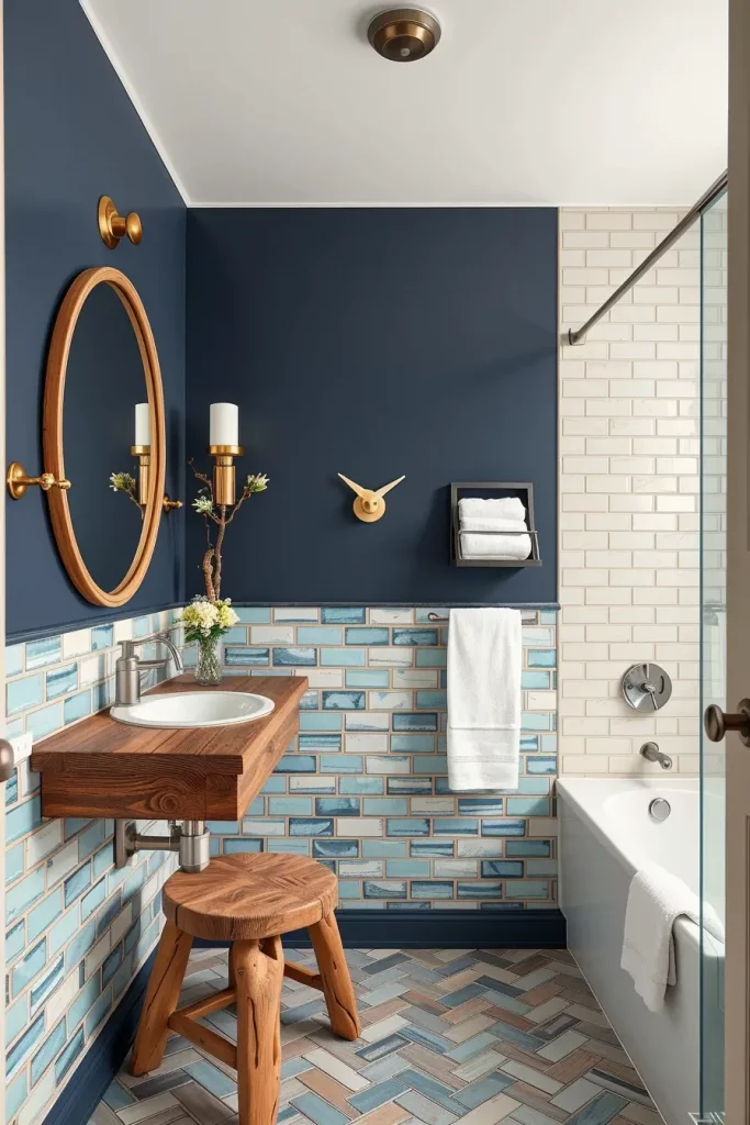 Rustic bathroom with ocean colors