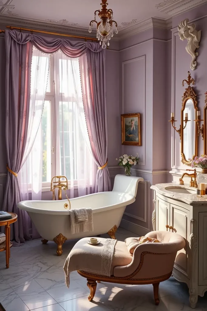 Lavender bathroom with clawfoot tub