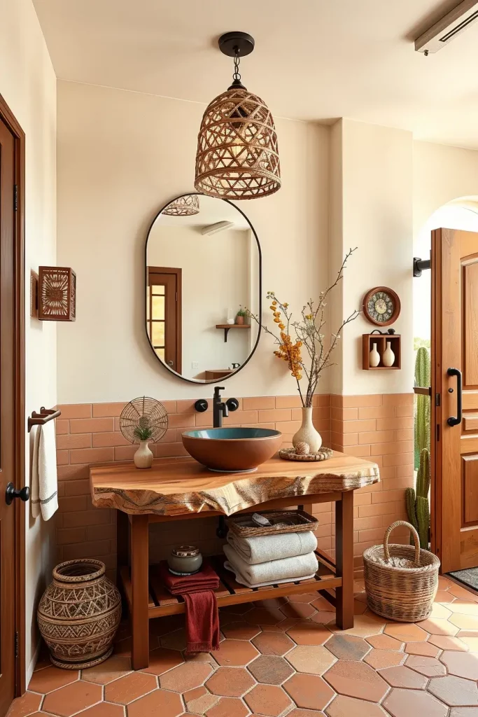 Bathroom with terracotta tiles