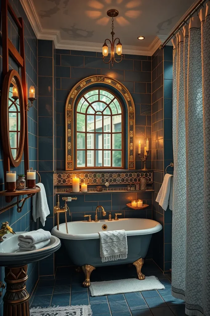 Bathroom with candlelight and misty mirrors