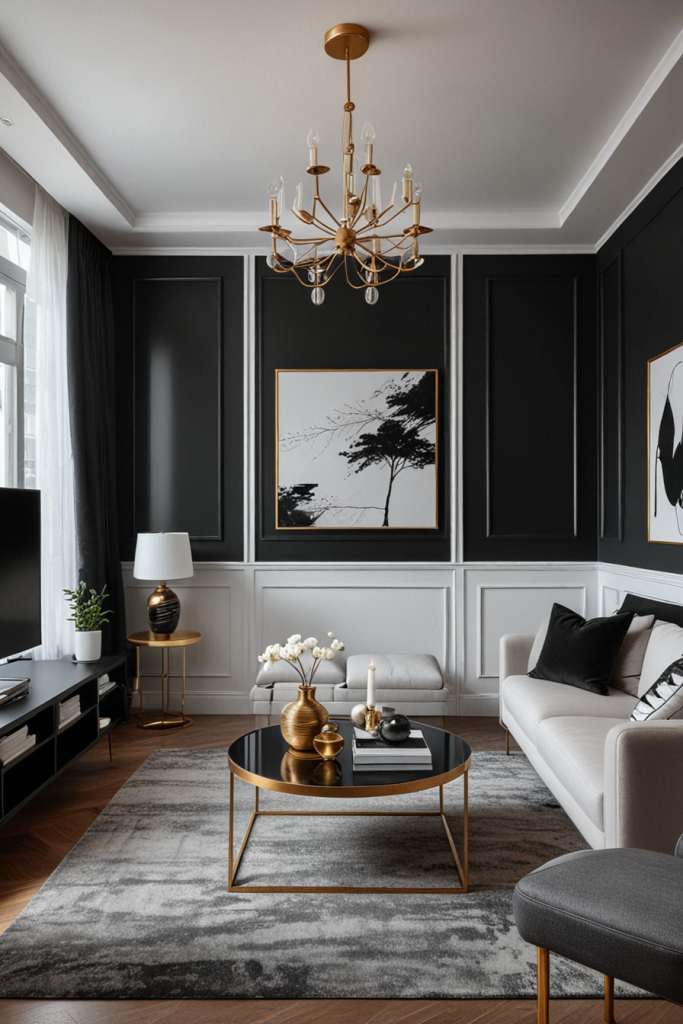Contrasting decor in black living room