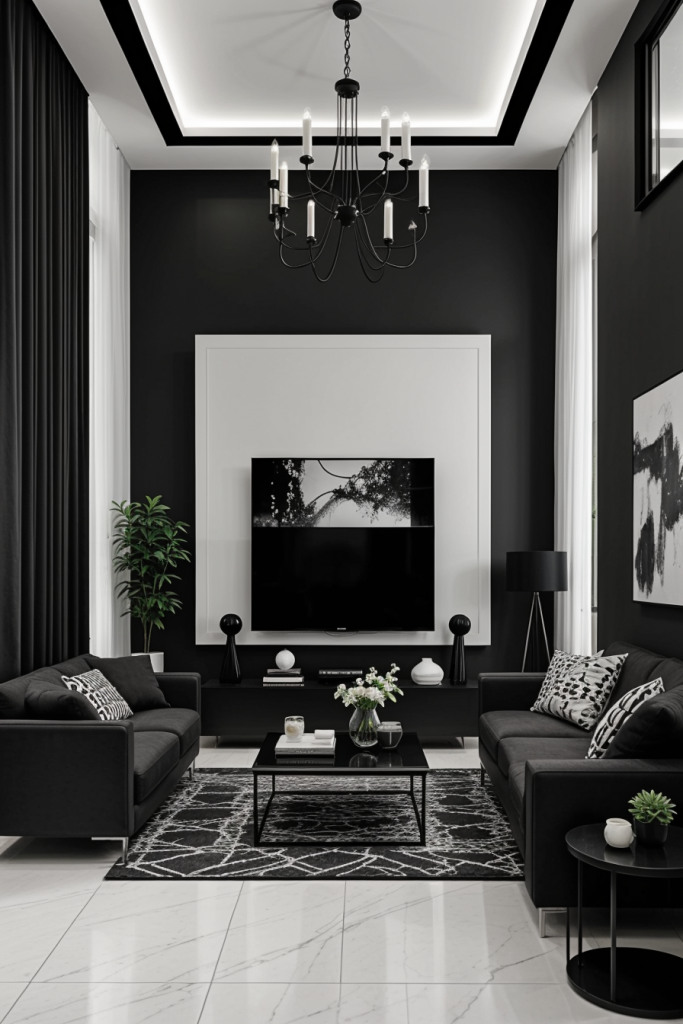 Black and white living room design