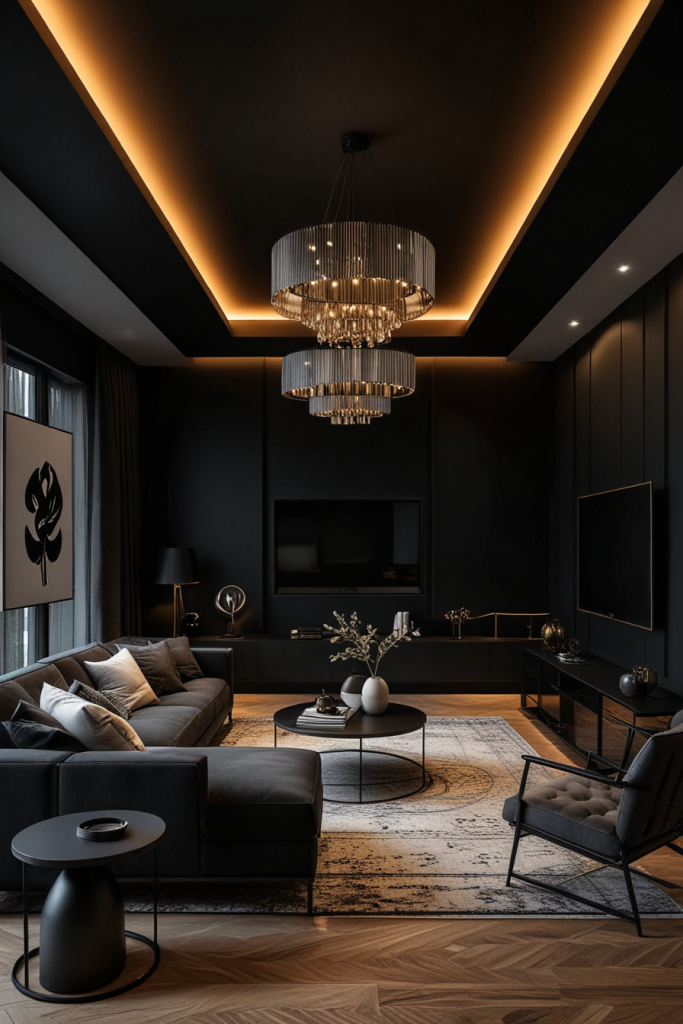 Layered lighting in black room